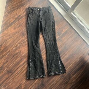 Black Flare & Wide Leg Jeans with Studded Hem